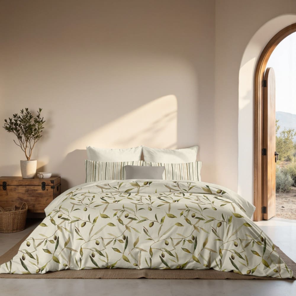 Housse de couette en popeline de coton 300 fils vert 140x200 cm