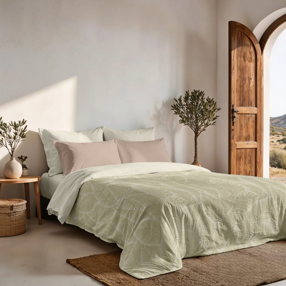 Funda nórdica en algodón popelín de 300 hilos beige 90(155x220 cm) - Maisons du Monde