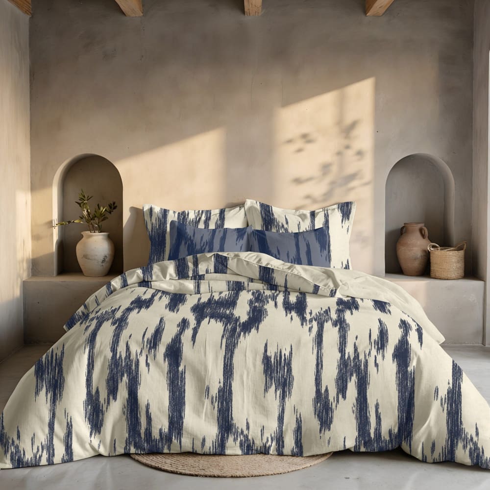Funda nórdica en algodón popelín de 300 hilos azul 180(260x240 cm) - Maisons du Monde