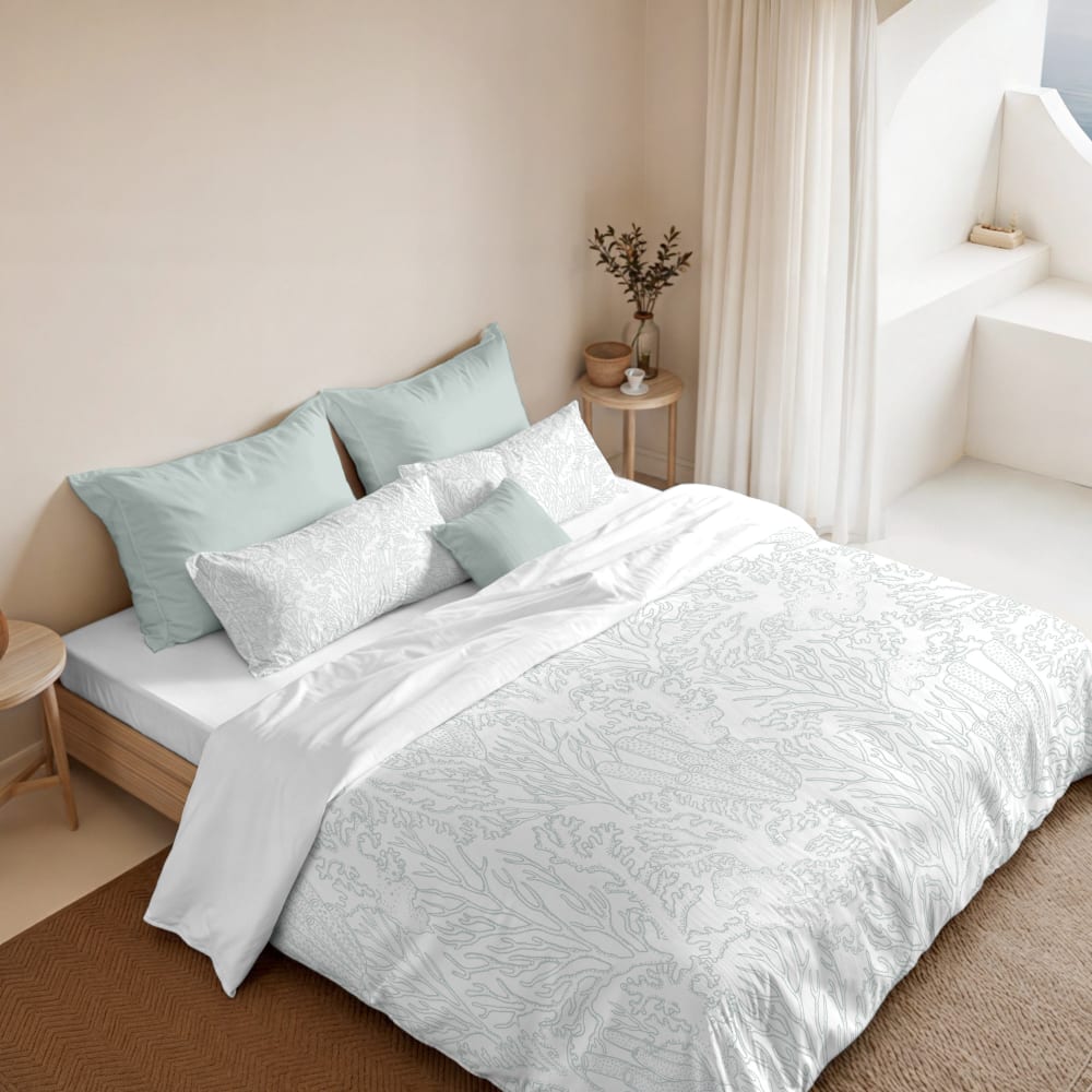 Funda nórdica en algodón popelín de 300 hilos verde 120(200x200 cm) - Maisons du Monde