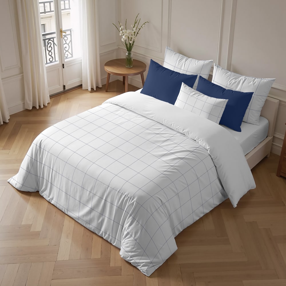 Bettbezug aus 300-fädigem Baumwollpopeline in Weiß 220x220 cm -