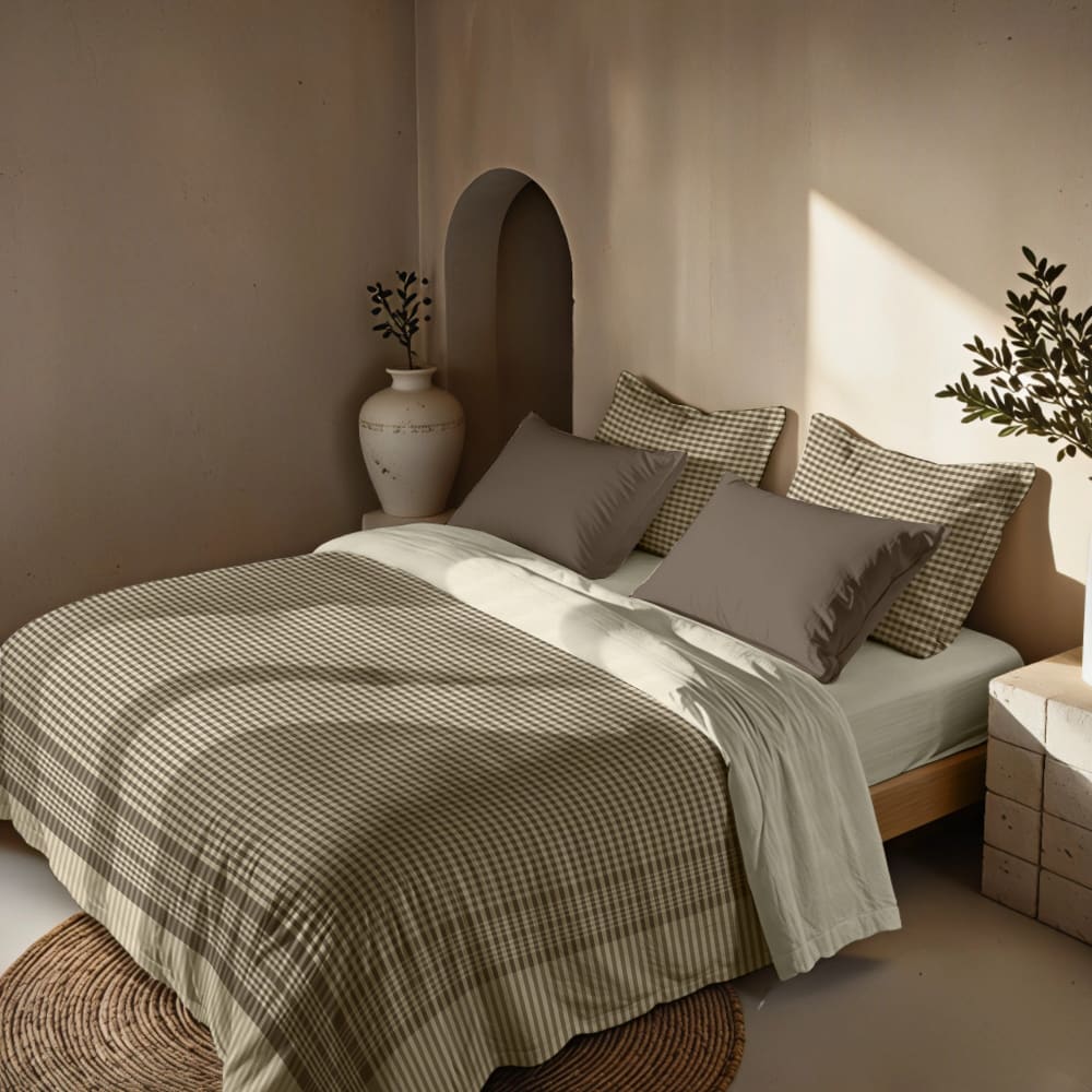 Housse de couette en popeline de coton 300 fils marron 140x200 cm