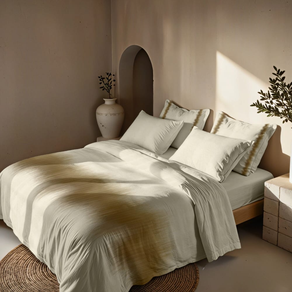 Funda nórdica en algodón popelín de 300 hilos marrón 105(180x220 cm) - Maisons du Monde