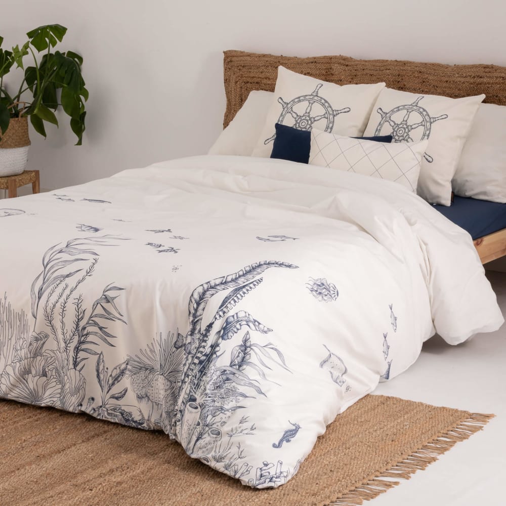 Funda nórdica en algodón popelín de 300 hilos azul 90(155x220 cm)