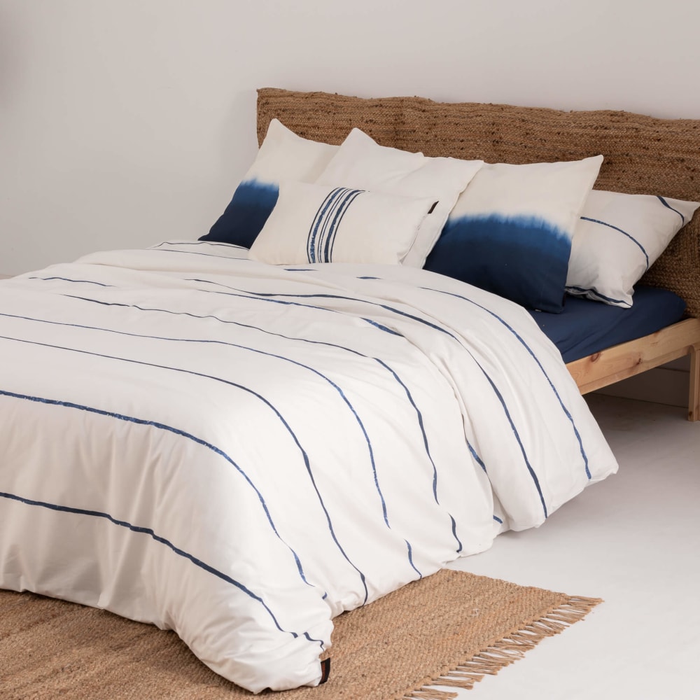 Funda nórdica en algodón popelín de 300 hilos azul 180(260x240 cm)