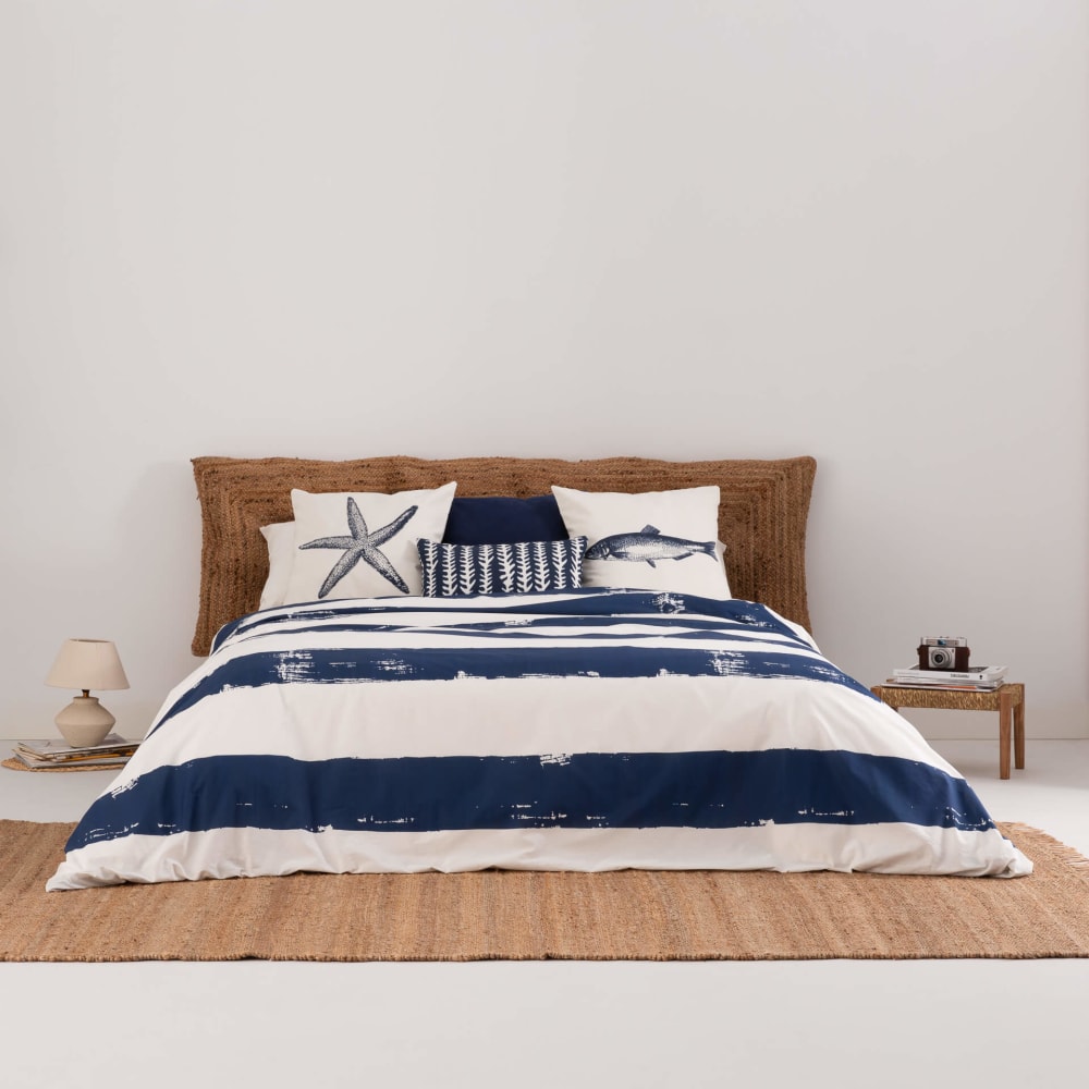 Housse de couette en popeline de coton 300 fils bleu 240x220 cm - Maisons du Monde