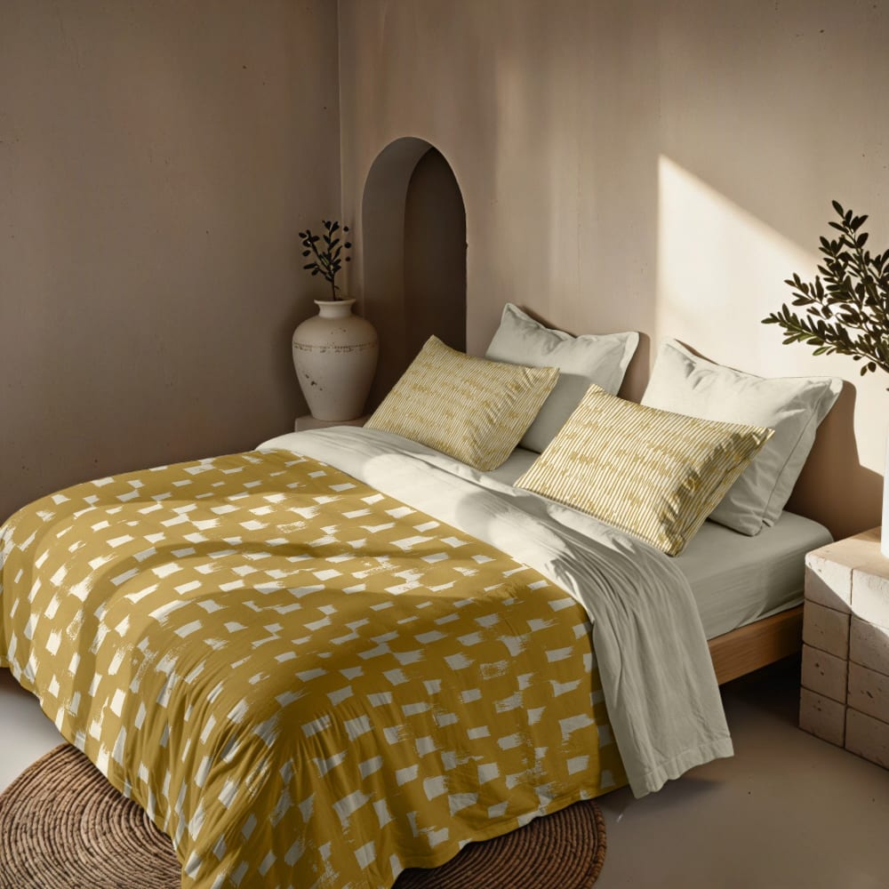 Funda nórdica en algodón popelín de 300 hilos amarillo 200(290x240) - Maisons du Monde