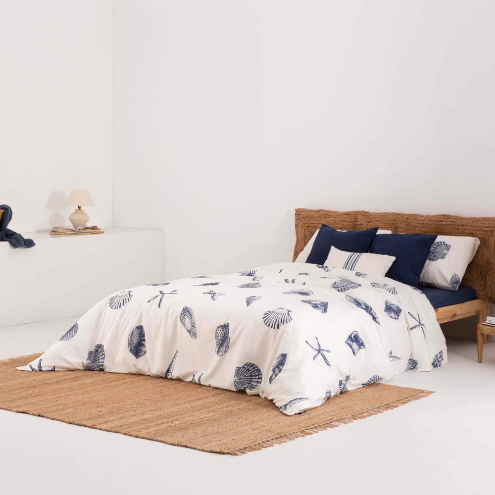 Funda nórdica en algodón popelín de 300 hilos azul 90(155x220 cm)