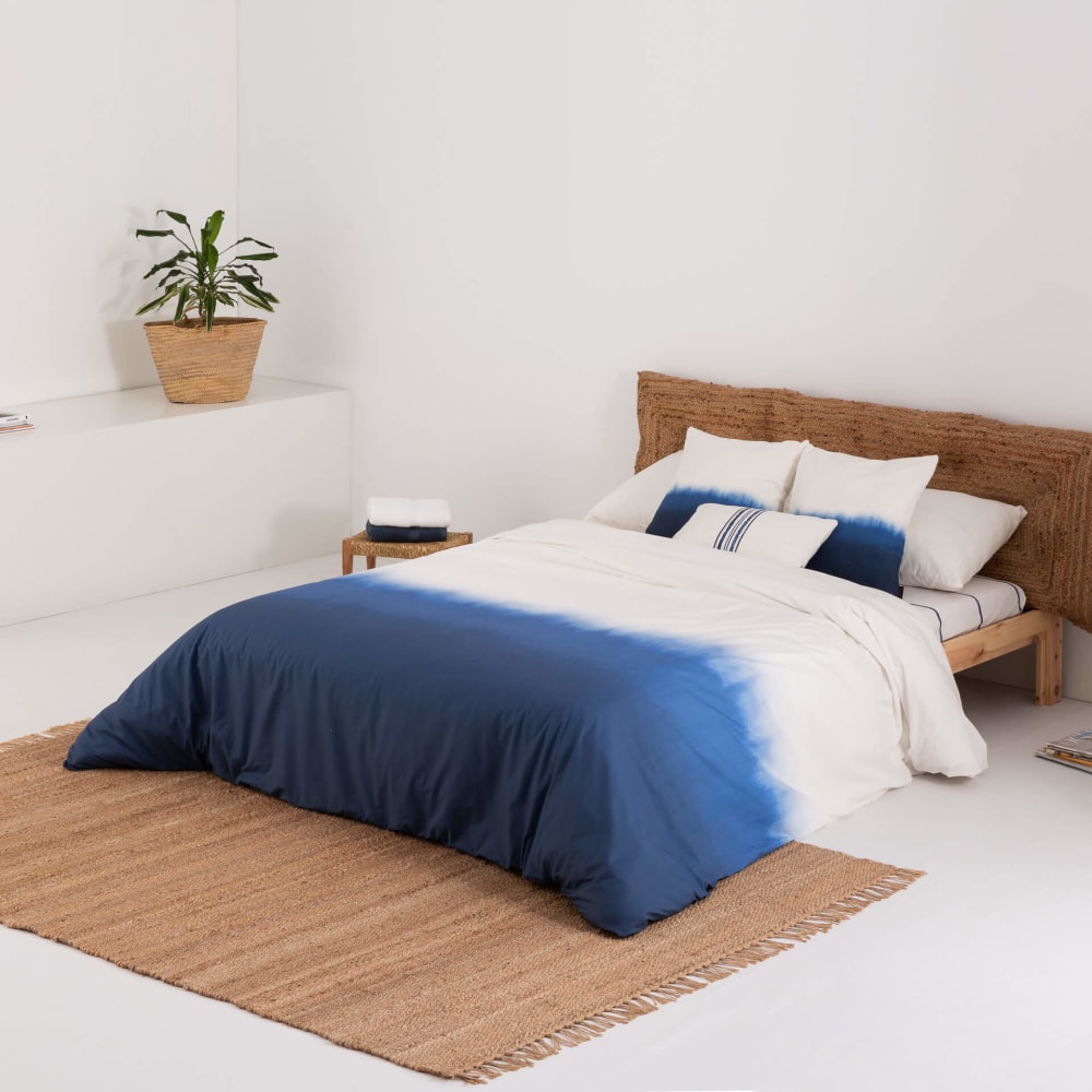 Funda nórdica en algodón popelín de 300 hilos azul 80(140x200 cm) - Maisons du Monde