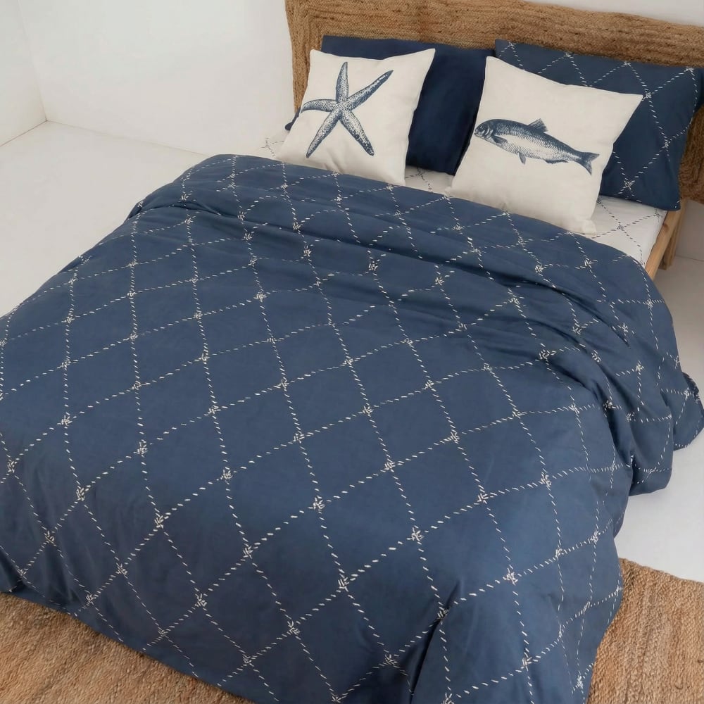 Funda nórdica en algodón popelín de 300 hilos azul 105(180x220 cm)