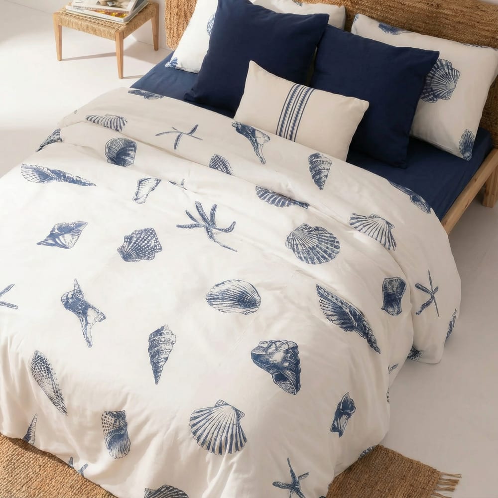 Funda nórdica en algodón popelín de 300 hilos azul 105(180x220 cm)