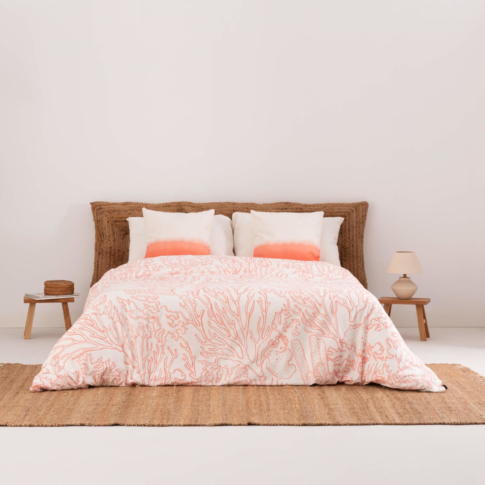 Housse de couette en popeline de coton 300 fils orange 200x200 cm - Maisons du Monde