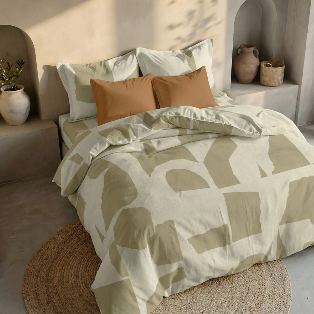 Funda nórdica en algodón popelín de 300 hilos beige 105(180x220 cm)