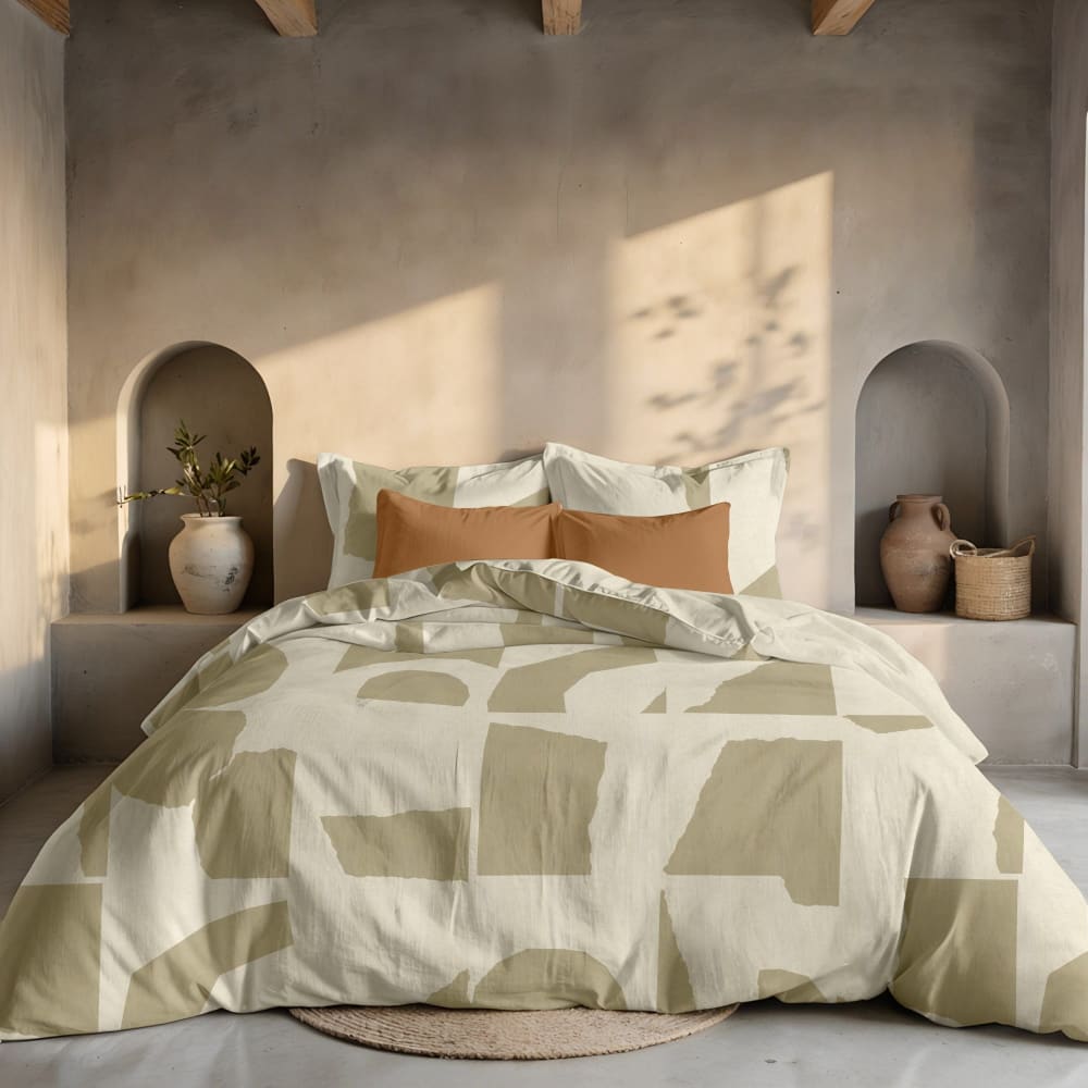 Funda nórdica en algodón popelín de 300 hilos beige 105(180x220 cm) - Maisons du Monde