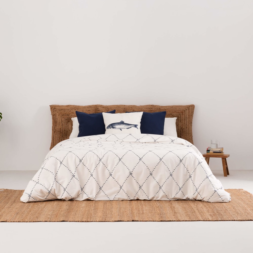 Bettbezug aus 300-fädigem Baumwollpopeline in Blau 180x220 cm -