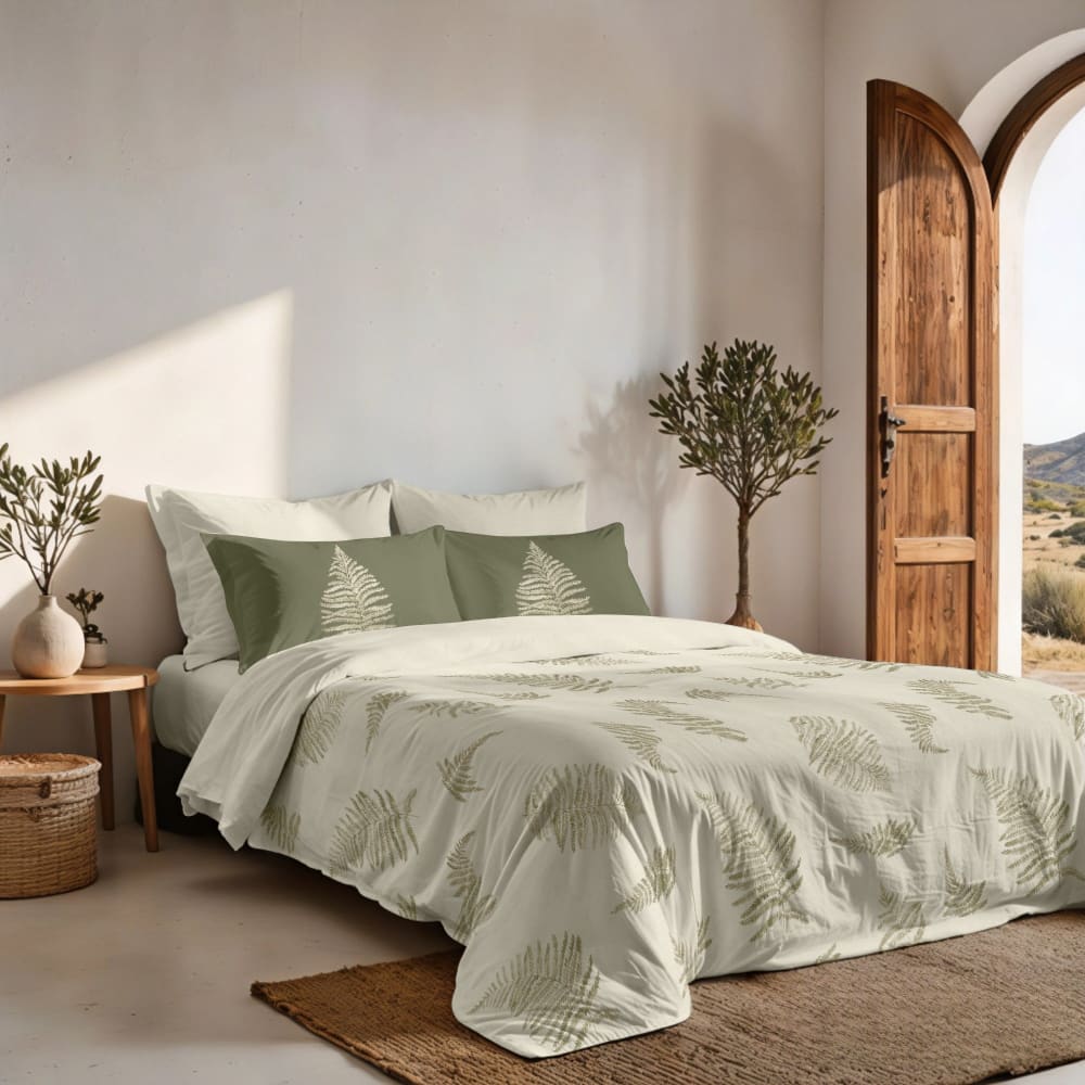 Funda nórdica en algodón popelín de 300 hilos verde 135(220x220 cm) - Maisons du Monde