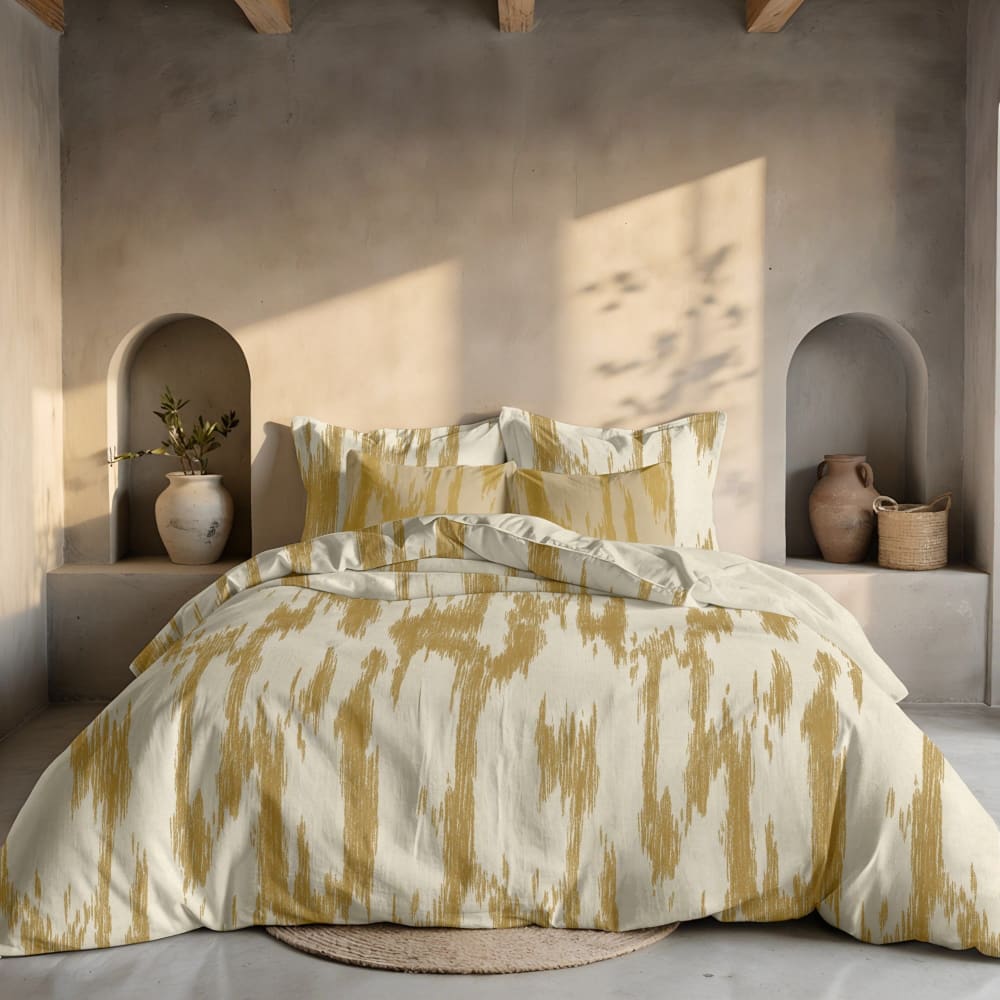 Housse de couette en popeline de coton 300 fils jaune 140x200 cm