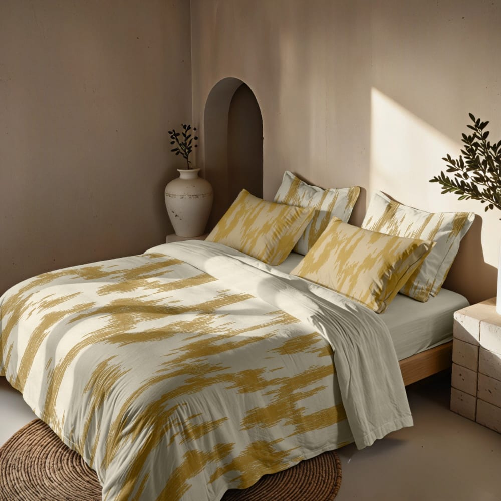 Funda nórdica de algodón popelín de 300 hilos amarillo 80(140x200 cm) - Maisons du Monde