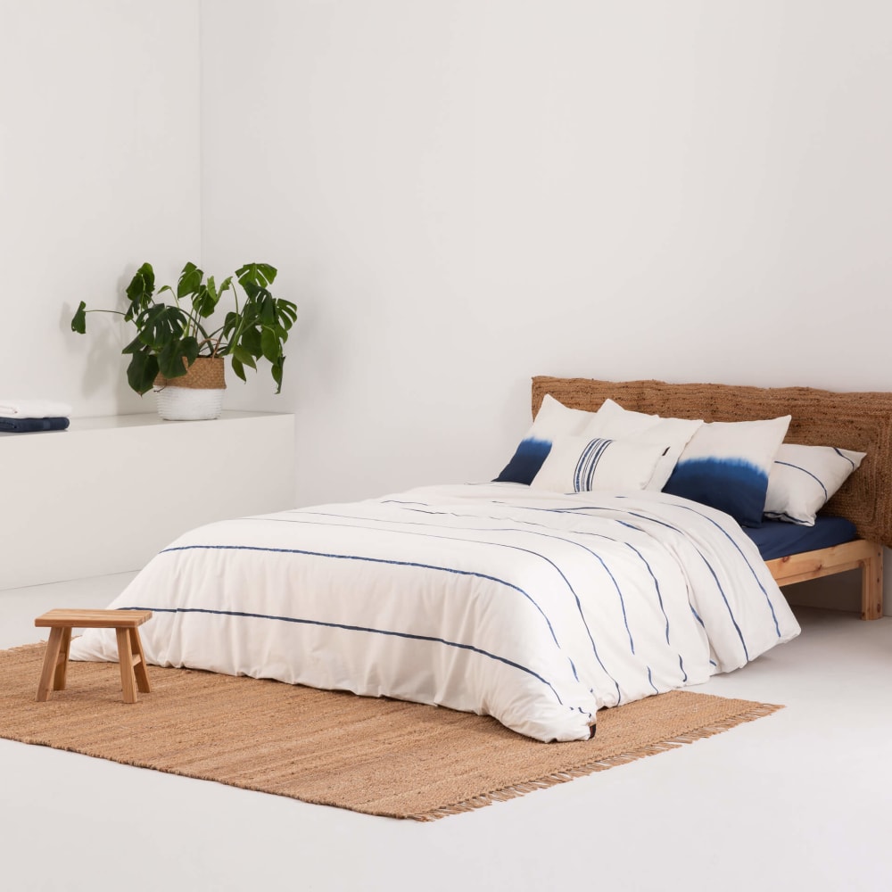 Funda nórdica en algodón popelín de 300 hilos azul 120(200x200 cm) - Maisons du Monde