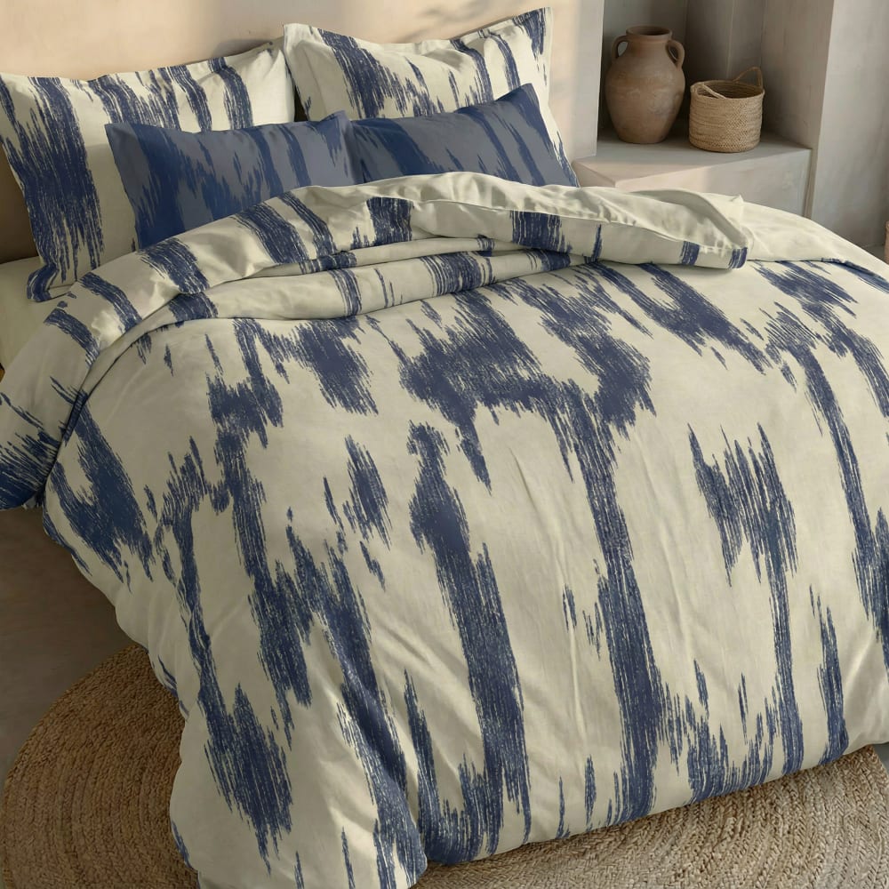 Housse de couette en popeline de coton 300 fils bleu 140x200 cm