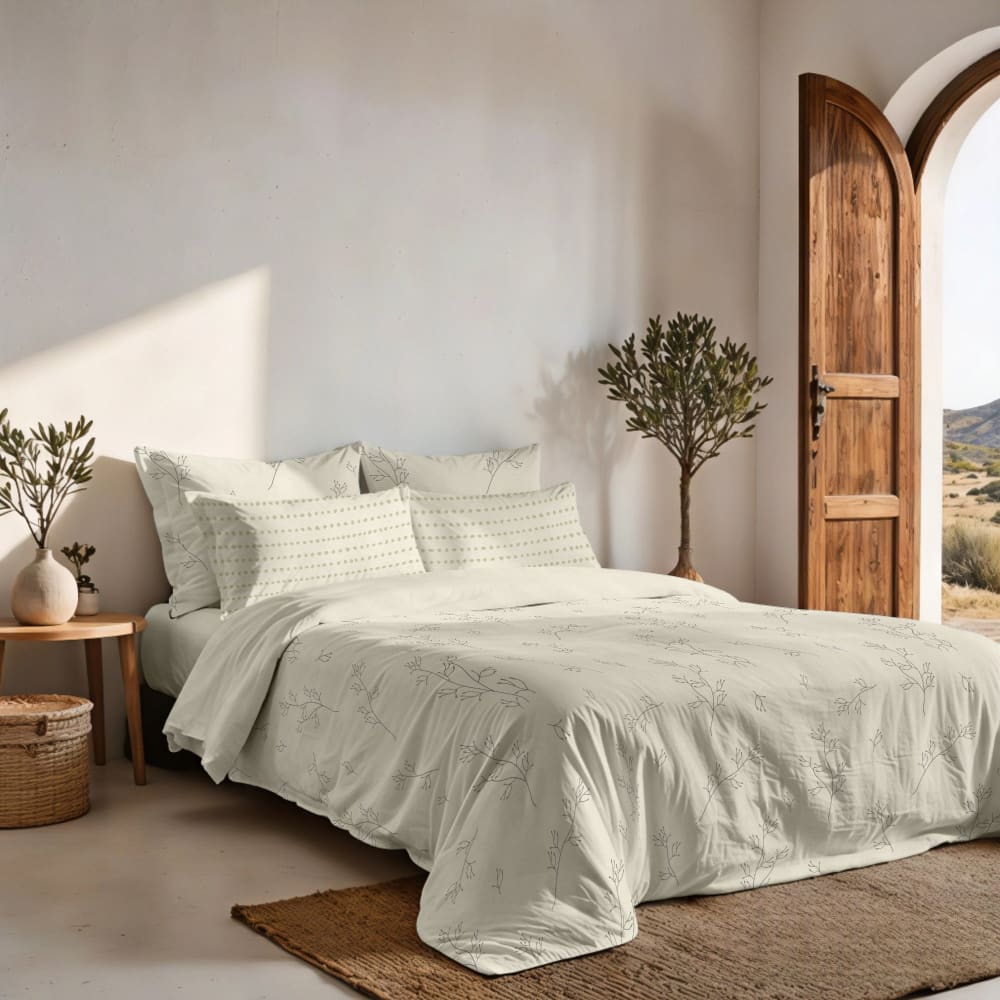 Funda nórdica en algodón popelín de 300 hilos beige 90(155x220 cm) - Maisons du Monde