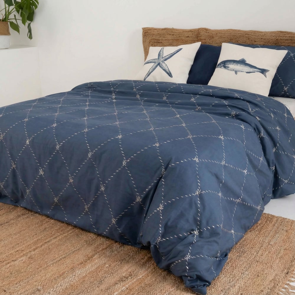 Housse de couette en popeline de coton 300 fils bleu 260x240 cm - Maisons du Monde