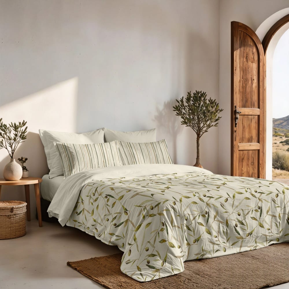 Funda nórdica en algodón popelín de 300 hilos verde 90(155x220 cm) - Maisons du Monde