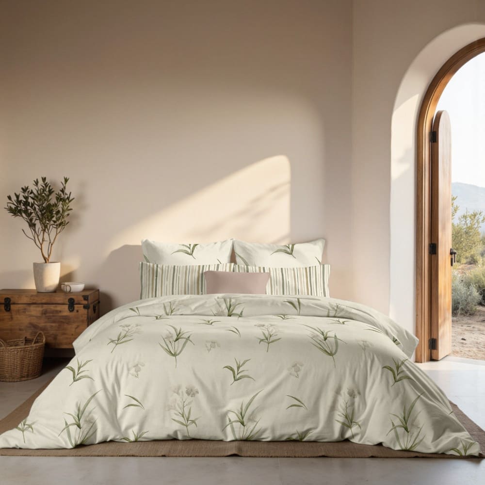 Funda nórdica en algodón popelín de 300 hilos verde 90(155x220 cm)