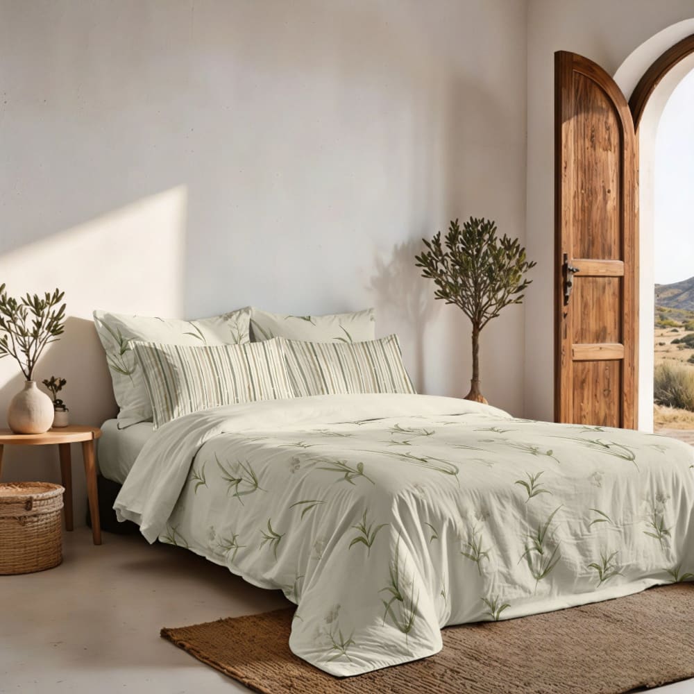 Funda nórdica en algodón popelín de 300 hilos verde 90(155x220 cm) - Maisons du Monde