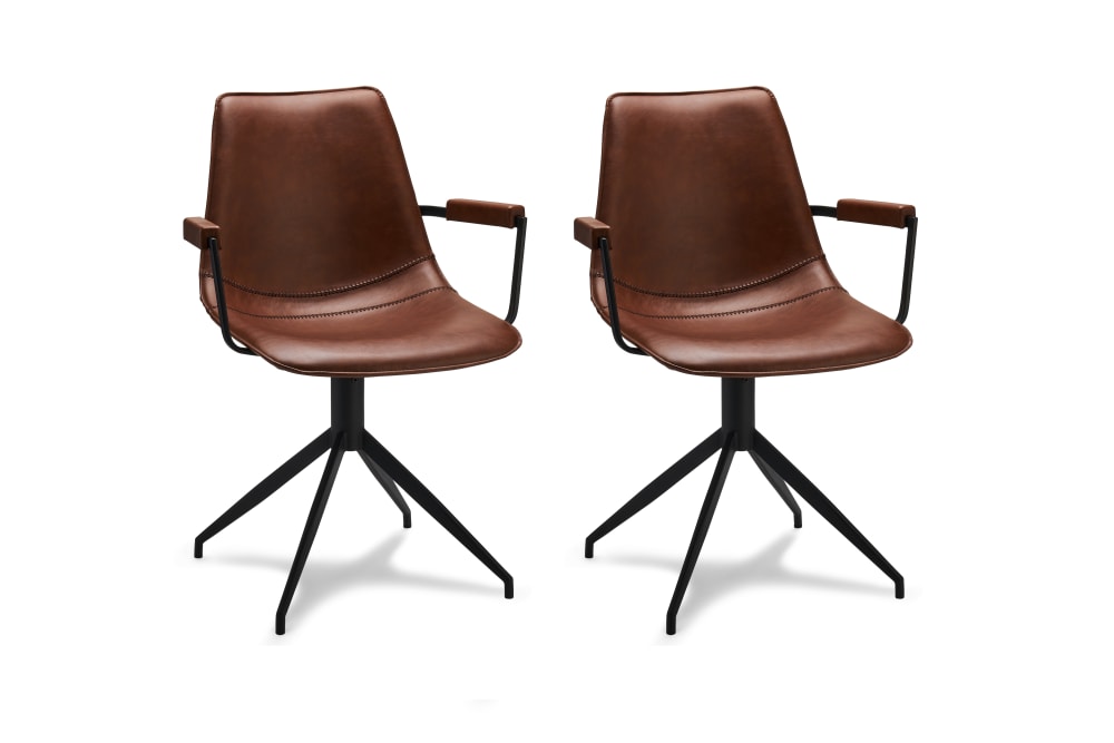 Lot+de+2+chaises+avec+accoudoirs+en+simili+cuir