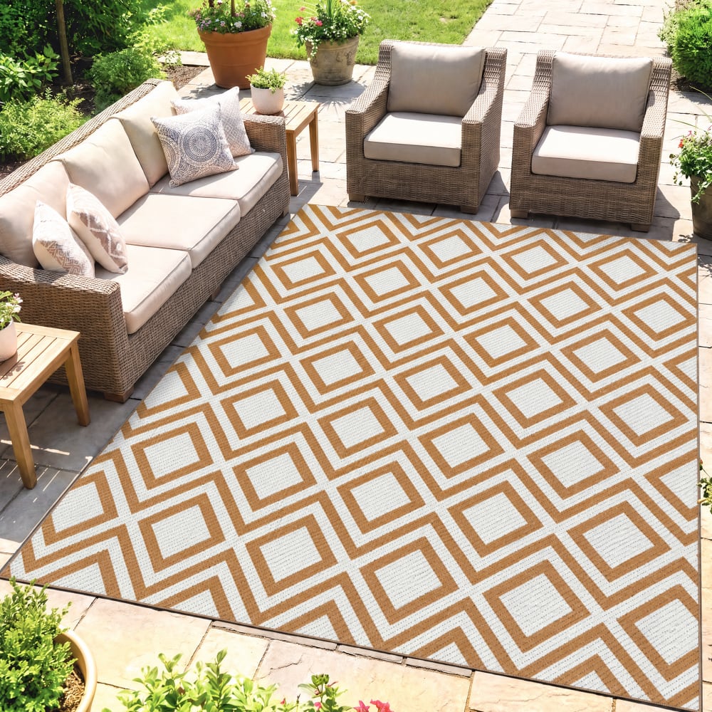 Alfombra de exterior 182x274x0.3 cm rojo óxido y blanco - Maisons du Monde