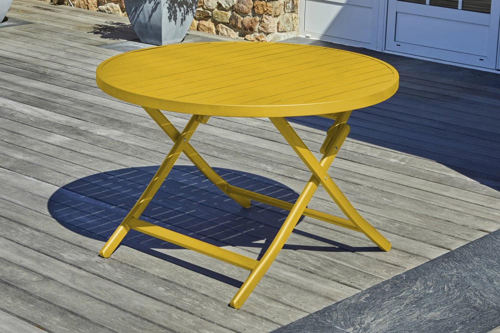 Mesa de jardín redonda plegable de aluminio