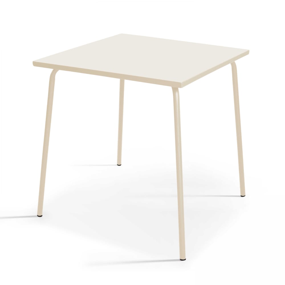 OVIALA Palavas - Table de jardin carr&eacute;e en m&eacute;tal ivoire 70cm - Beige