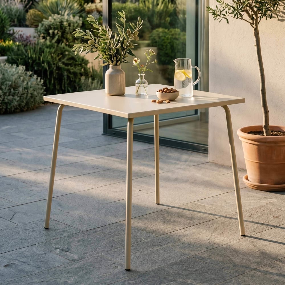 Table de jardin carrée en métal ivoire 70cm - Maisons du Monde
