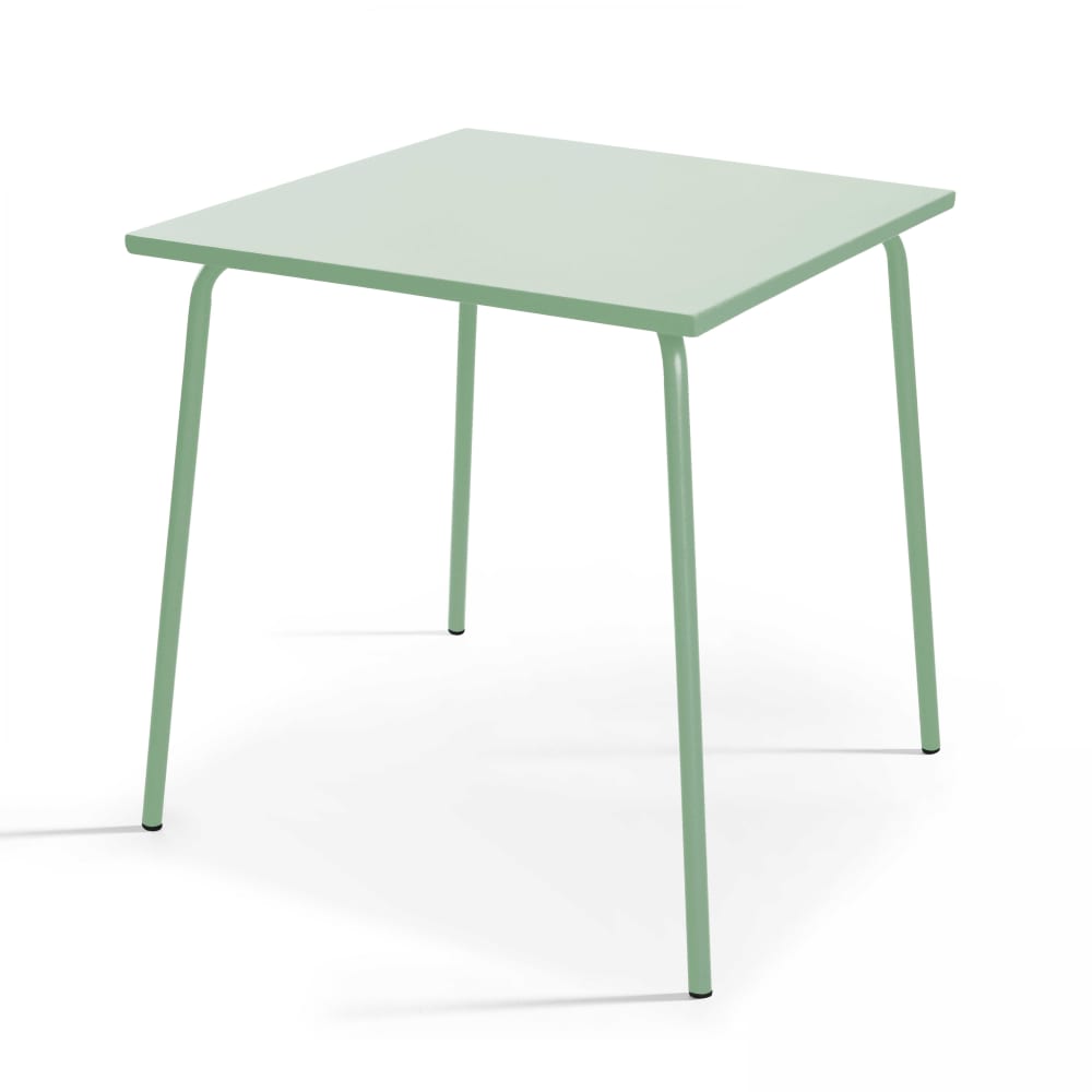 OVIALA Palavas - Table de jardin carr&eacute;e en m&eacute;tal vert sauge 70cm - Vert