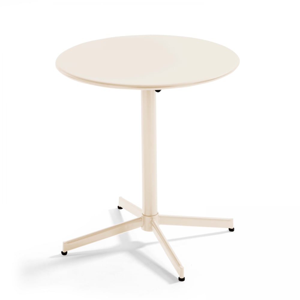 Table de jardin ronde bistro inclinable en acier ivoire 70cm