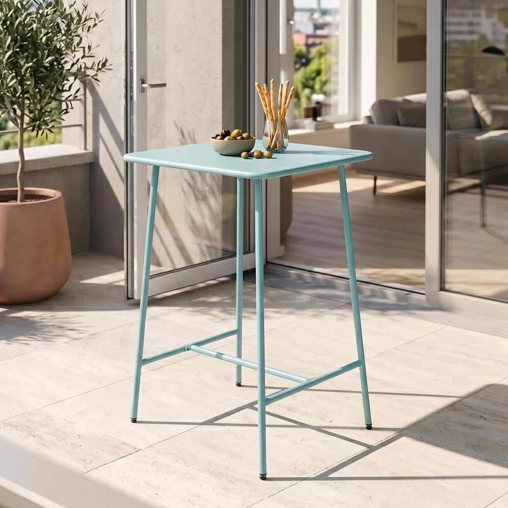 Table haute de jardin carrée en acier bleu turquoise 70cm - Maisons du Monde