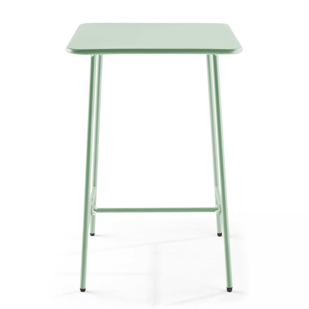Table haute de jardin carrée en acier vert sauge 70cm