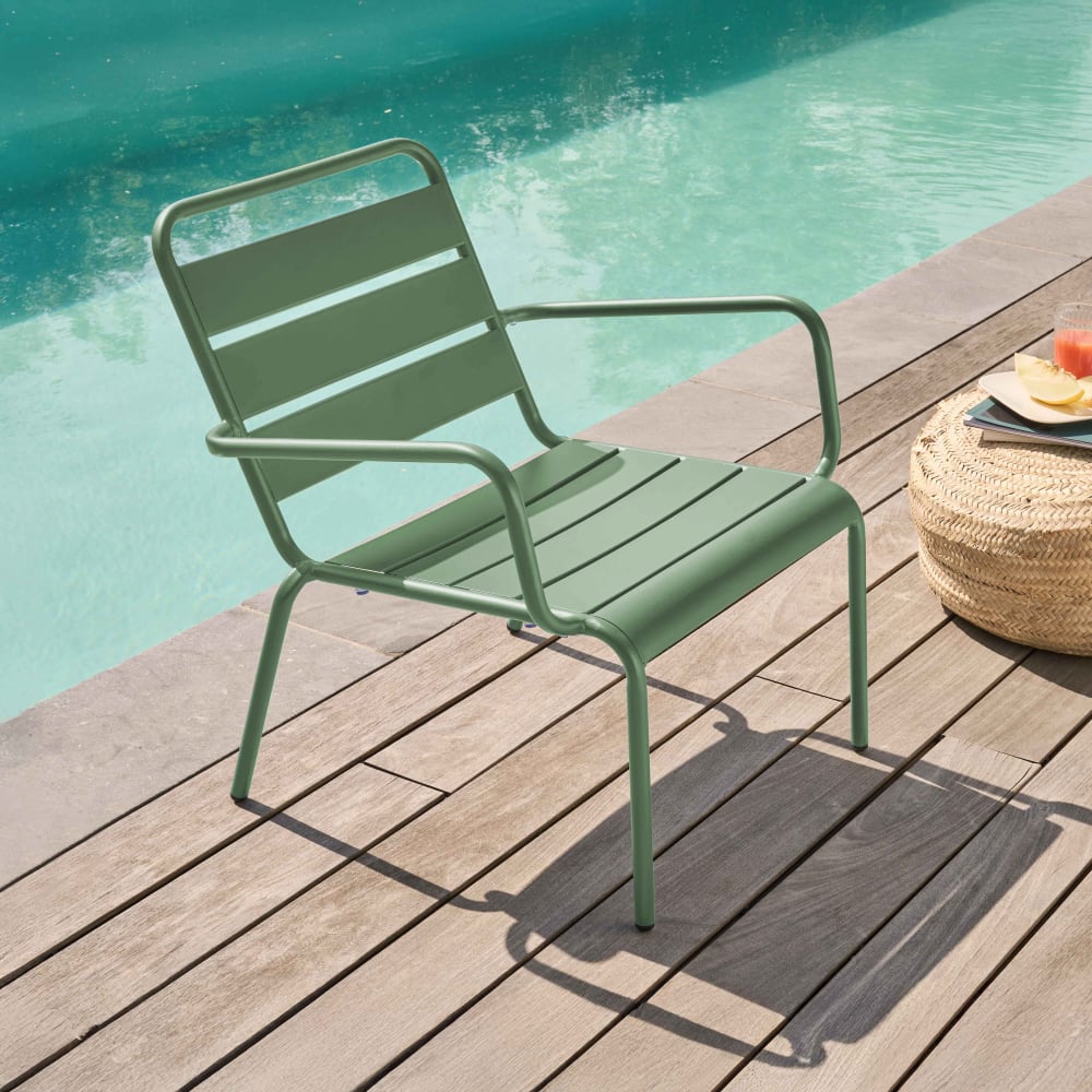Fauteuil de jardin bas relax acier vert sauge