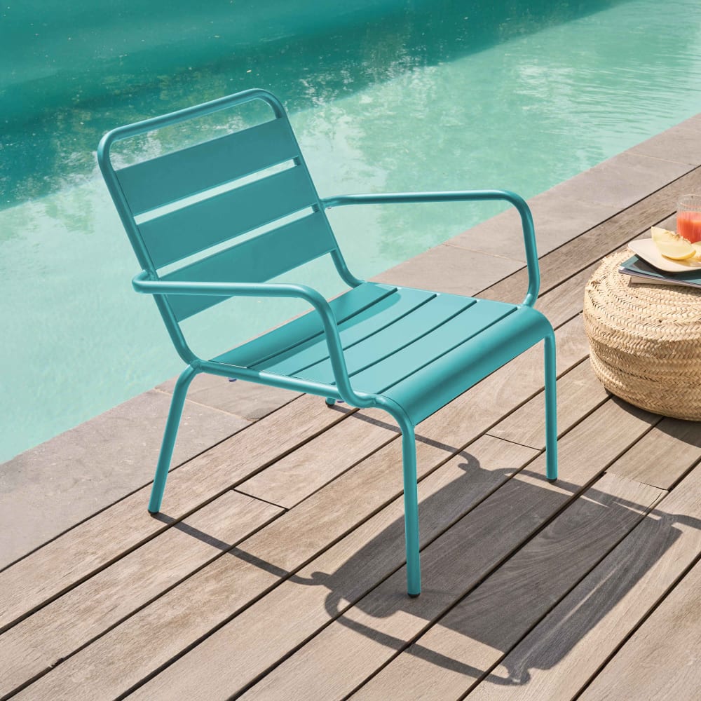 Fauteuil de jardin bas relax acier turquoise