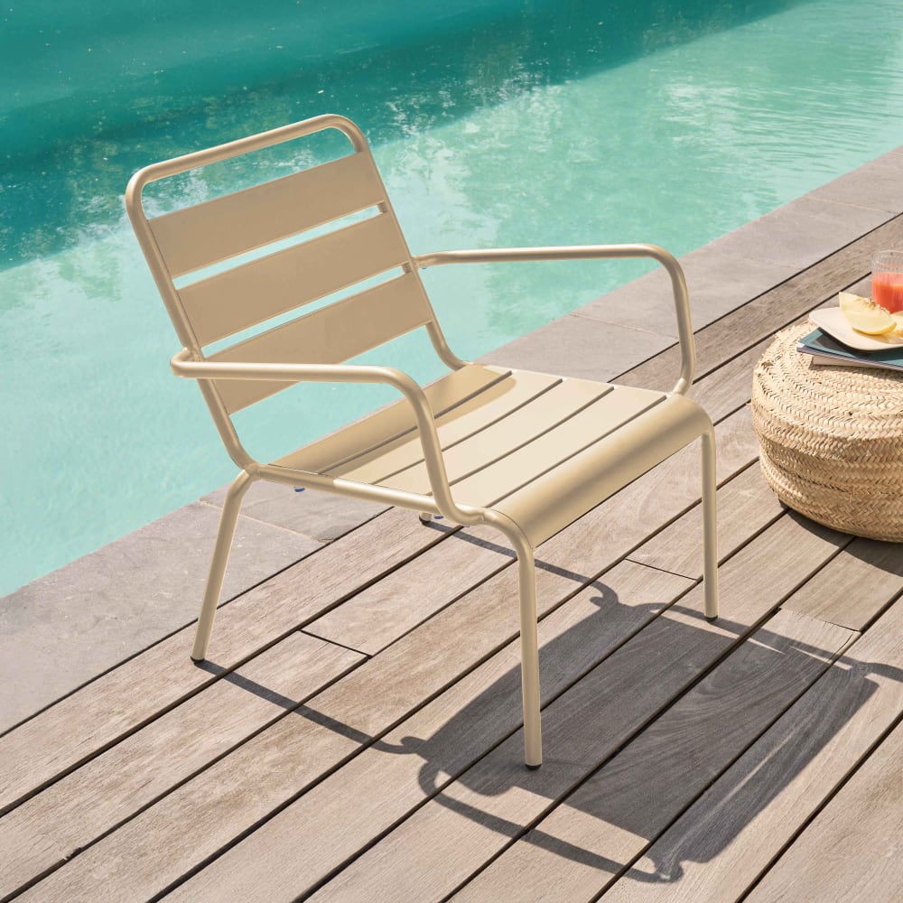 Fauteuil de jardin bas relax acier ivoire