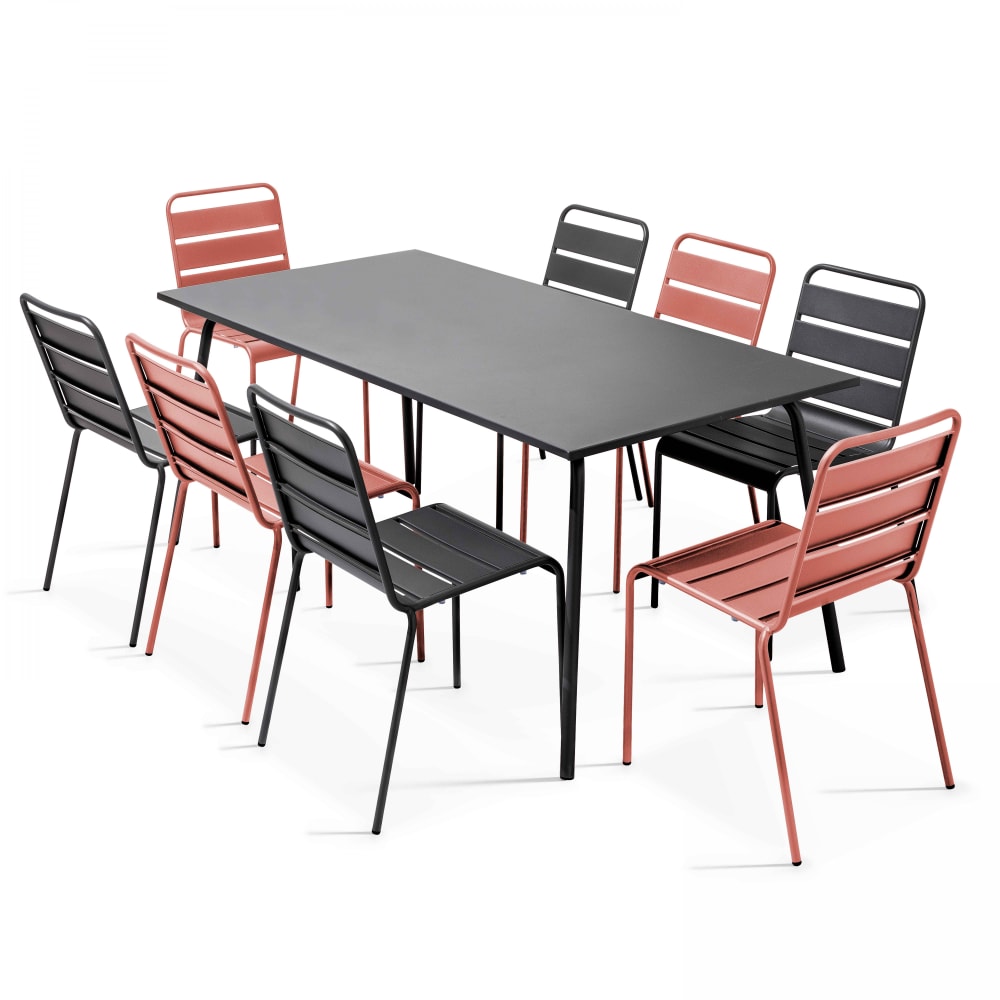 Oviala Anthrazitgraues Tischset und 8 Stühle in verschiedenen Rosatönen style industrial Rosa Stahl