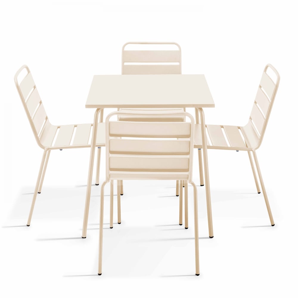 Ensemble table de jardin et 4 chaises en métal ivoire