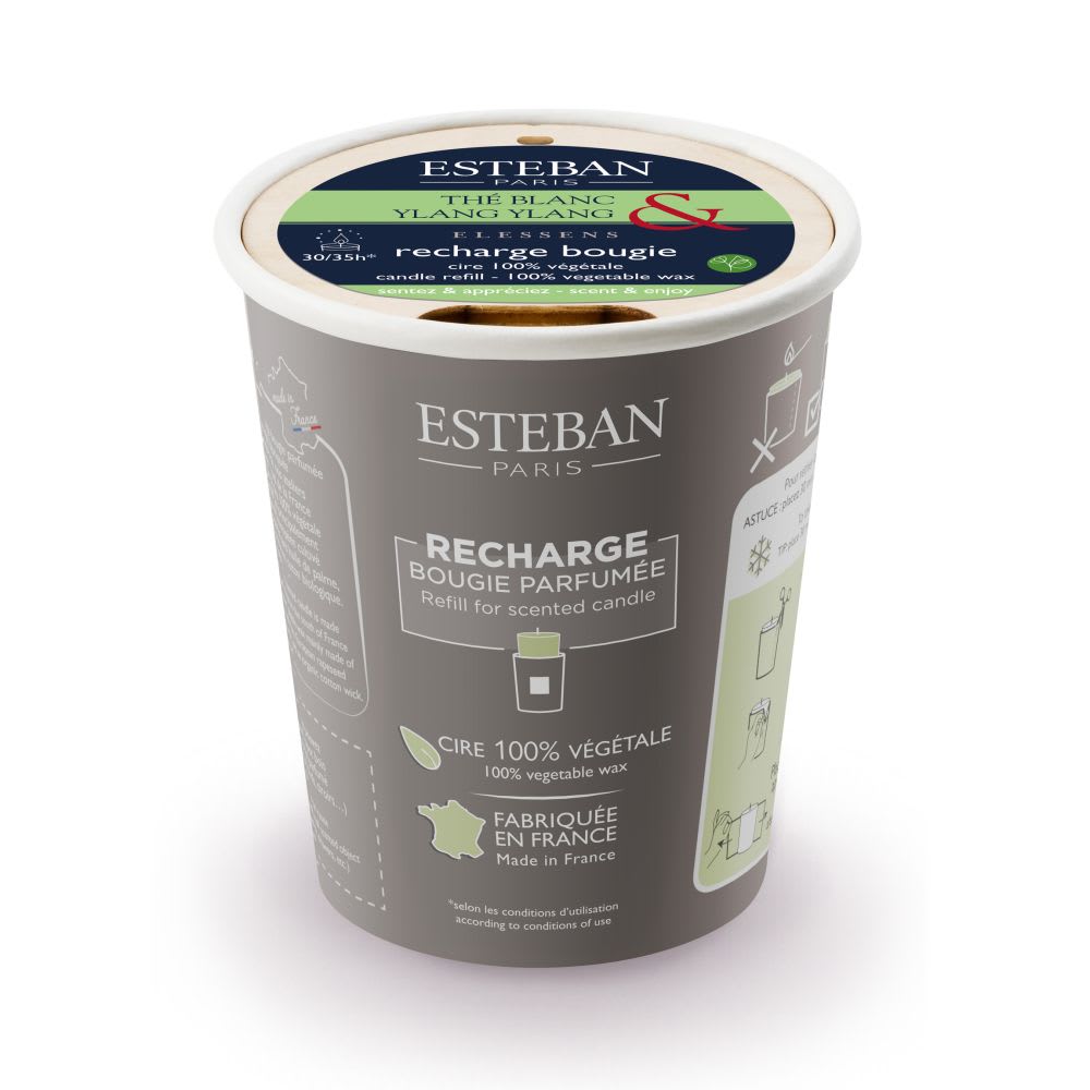Esteban Paris Parfums Recharge pour bougie parfumée 180g style contemporain Blanc Cire