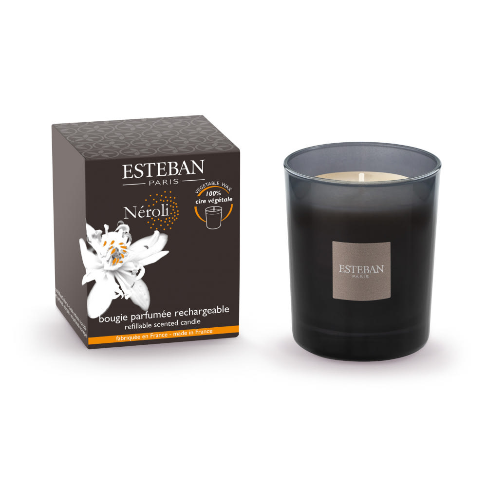 Esteban Paris Parfums Bougie classique parfumée rechargeable style classique chic Gris Verre
