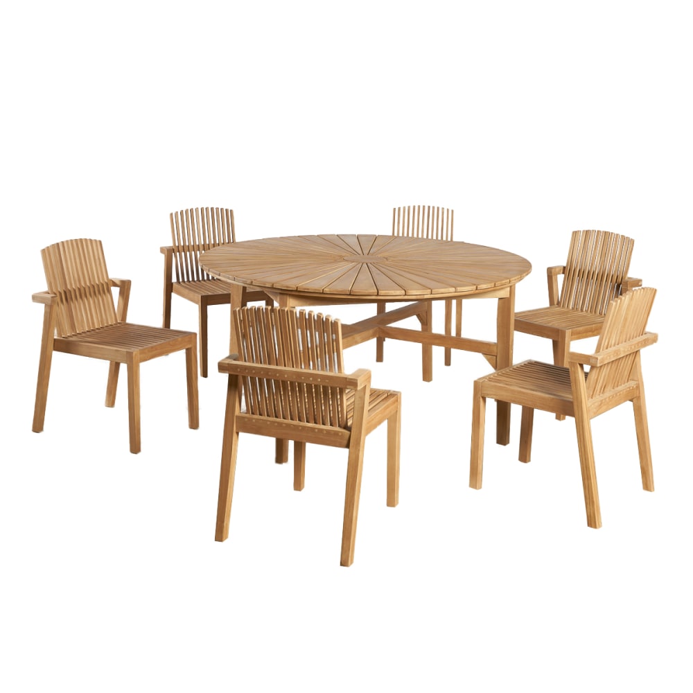 Conjunto de mesa redonda de teca y 6 sillas de teca - Maisons du Monde