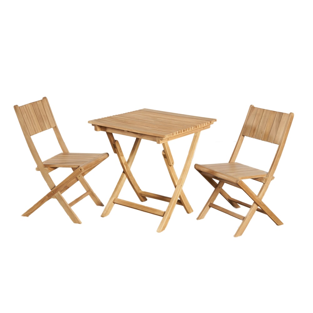 Ensemble de jardin table en teck et 2 chaises pliantes - Maisons du Monde