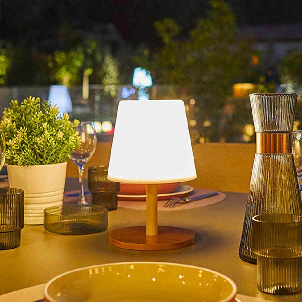 Lámpara de mesa solar madera h25cm
