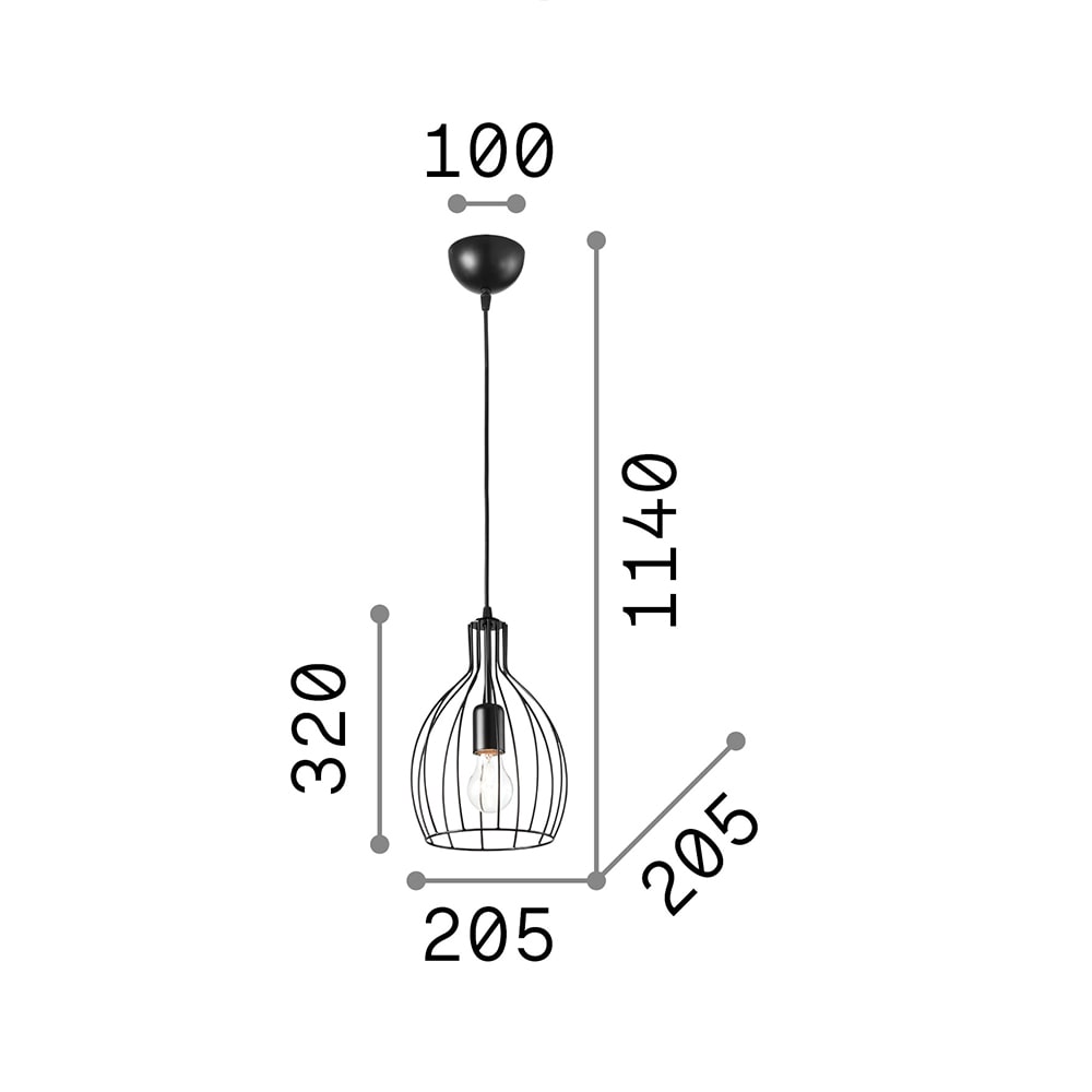 Lampada a sospensione in metallo nera cm 20.5 - Ideal Lux