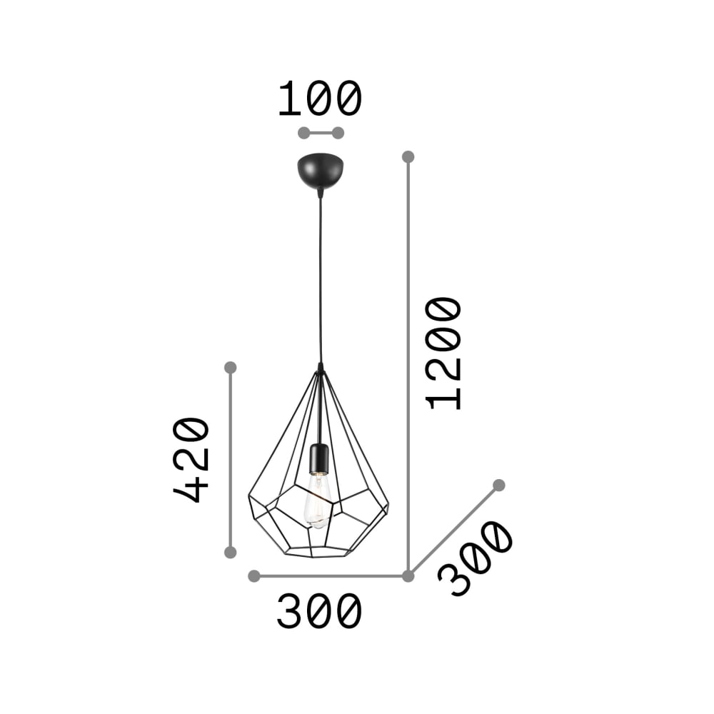 Lampada a sospensione in metallo nera cm30 - Ideal Lux